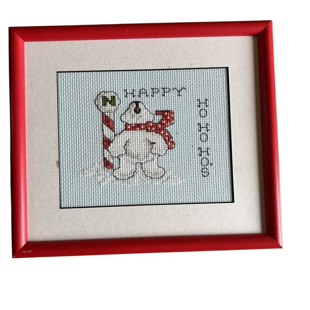 Framed Christmas Themed Crossstich‎ Needlepoint HO HO